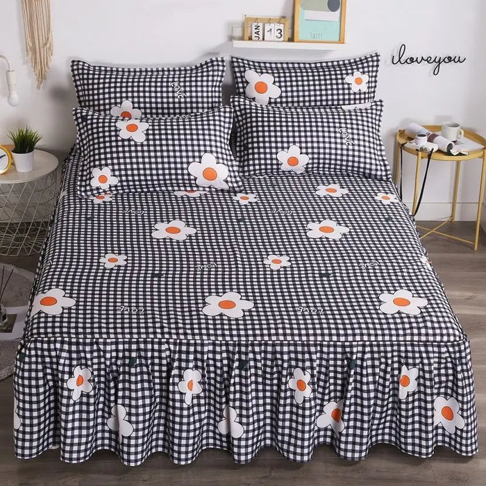 Ensemble de couvre-lit brodé en coton 3 pièces avec jupe de lit