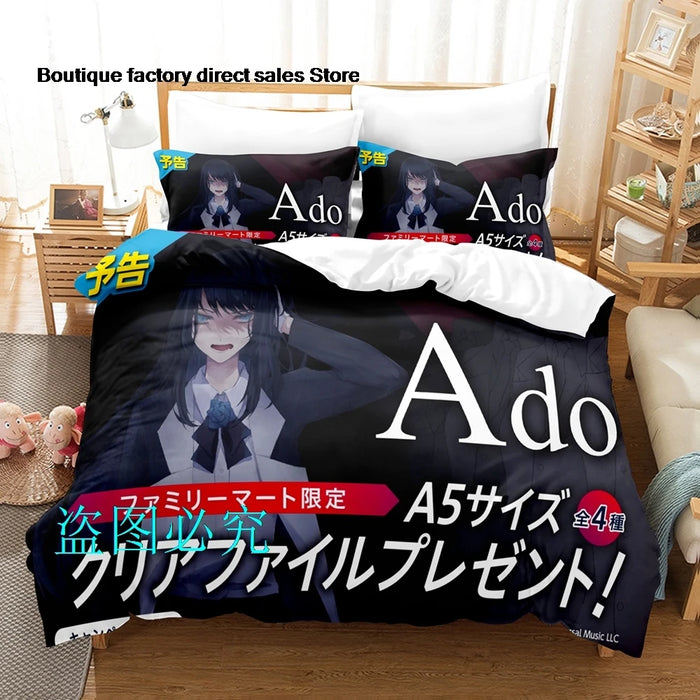 Housse de couette ado Anime Ado imprimée 3D en couleur Or sur un lit