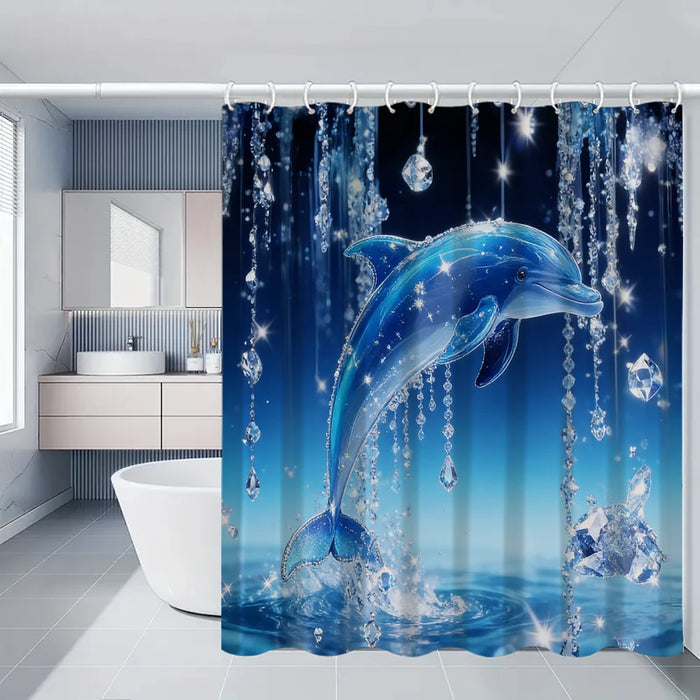rideau douche bleu dauphins moderne tapis couvercle toilette bain étoiles coeurs anneaux métalliques polyester
