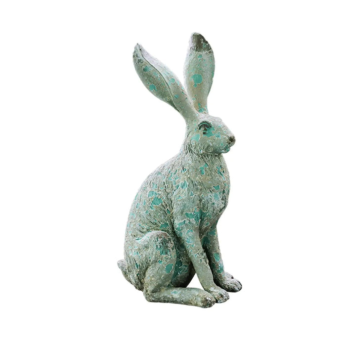 statue lapin résine vert patiné texture grungy jardin décoratif rustic artisanal