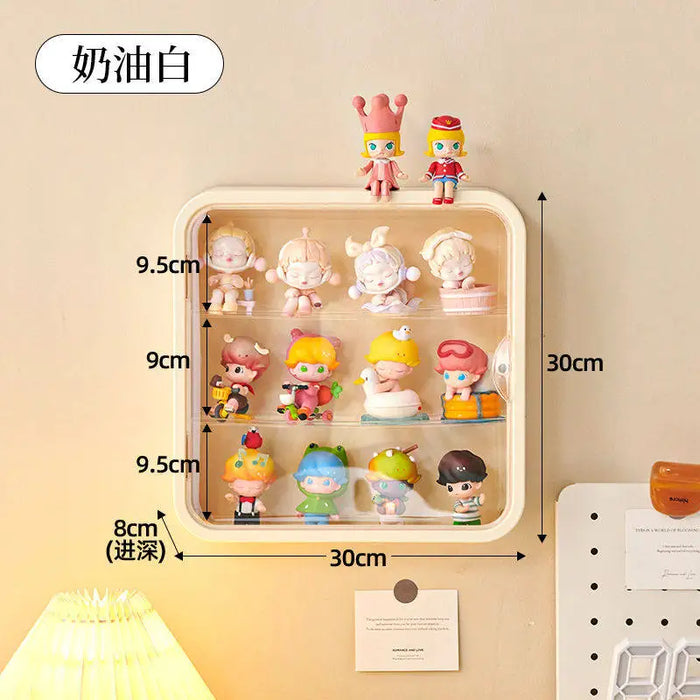 boîtes figurines transparentes moderne rangement mur beige clair stockage salon organisation deco adultes