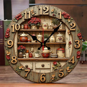 horloge murale bois imitation vieilli fleurs roses étagères décoratives rustique vintage 25cm diamètre multicolore