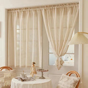 rideau fenetre beige crème texture irrégulière franges bohème translucide fixe tringle