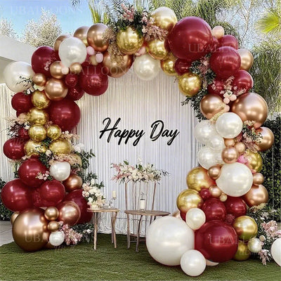 Kit arc ballons rose bordeaux or métallique