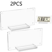 présentoir billets transparent moderne cadre acrylique double face socle vert objets collection fixations