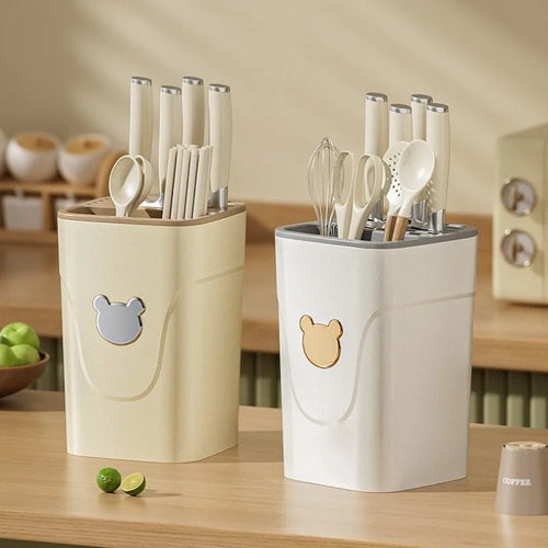 Porte-couteau de cuisine multifonctionnel vert avec couteaux