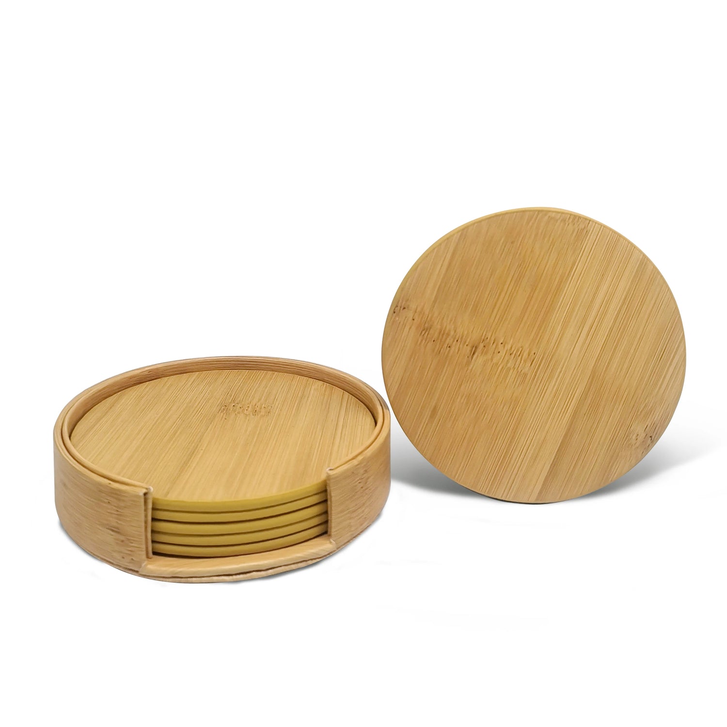 Sous-verres ronds en bambou naturel.