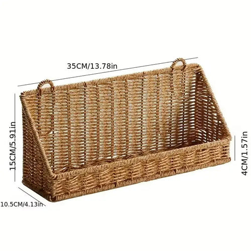 panier mural suspendu tressé rustique bohème marron clair rangement cuisine salle bain livres fleurs