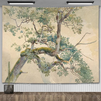 Tenture murale arbre vintage gris clair pour décoration chambre