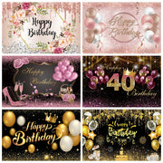 toile fond anniversaire rose or fleurs diamants photographe décoration fête glamour moderne