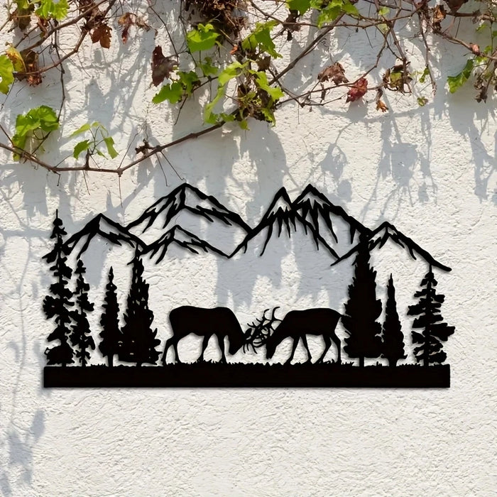 Décoration murale cerf en métal art rustique noir vue de face