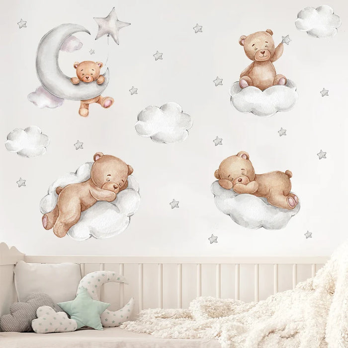 Autocollant mural ours nuage étoile chambre enfant