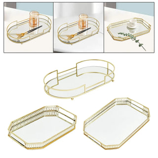 plateau miroir ornemental moderne transparent cadre orné bijoux cosmétiques rectangulaire ovale hexagonal