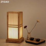 lampe table japonaise bois grain visible minimaliste lumière blanche chambre salon