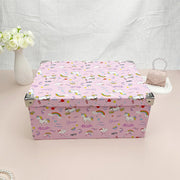 boîte rangement enfant rose licorne arc ciel étoiles boucle métal jouets