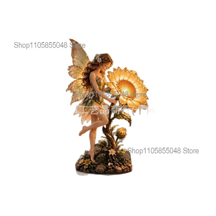 statue féerique tournesol vert doré décoration intérieur artisanale motifs floraux occasion noël anniversaire