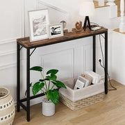 Table console étroite avec prise USB et port de charge 100x23x80cm gris ou brun