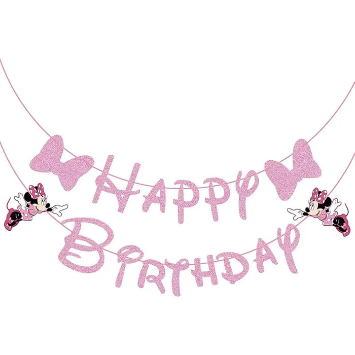 Bannière anniversaire rose Minnie Mouse à paillettes