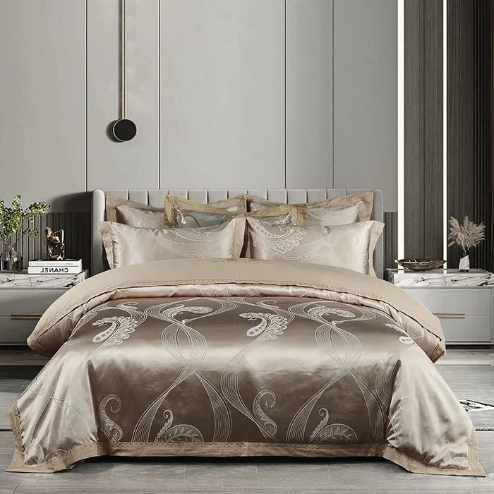 Parure de lit coton jacquard 220x240 couleur bleu marine sur lit king size