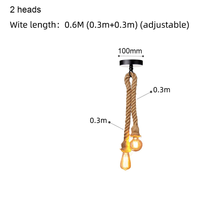 Suspension lumineuse industrielle vintage corde naturelle marron clair ampoules filament