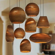 lampe suspendue marron clair rayures horizontales semi transparente moderne rustique
