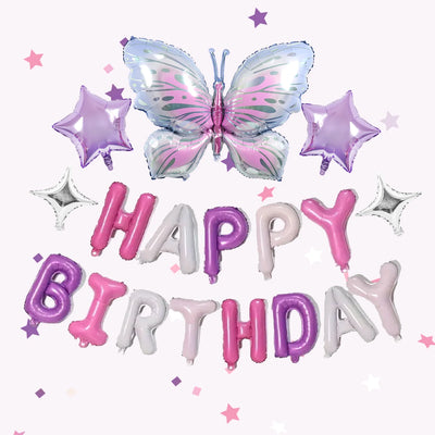 Kit ballons anniversaire violet rose avec bannière joyeux anniversaire