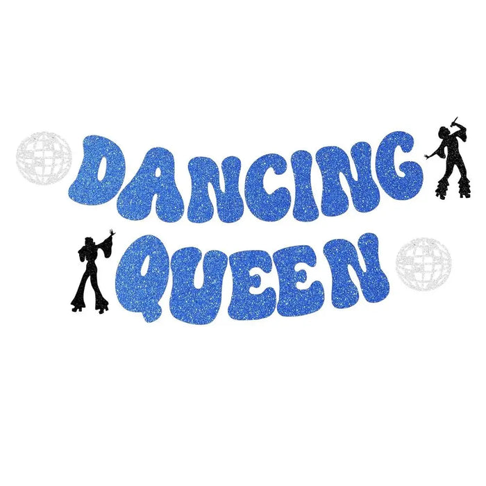 Bannière scintillante Dancing Queen bleue pour décoration de fête disco