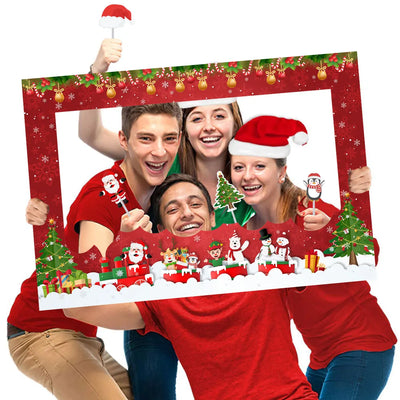 Cadre photo de Noël 2025 couleur jaune fluo sur un mur décoré