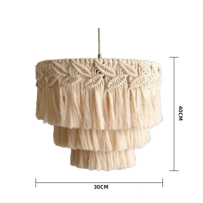 lampe suspendue boho macramé blanc cassé franges artisanal chambre opale coton tissage