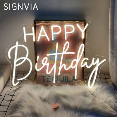 Enseigne néon LED Joyeux Anniversaire 60 cm blanc chaud