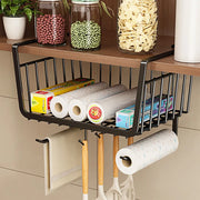 organisateur cuisine suspendu métal grille noir bois clair moderne fonctionnel protections non glissantes ustensiles