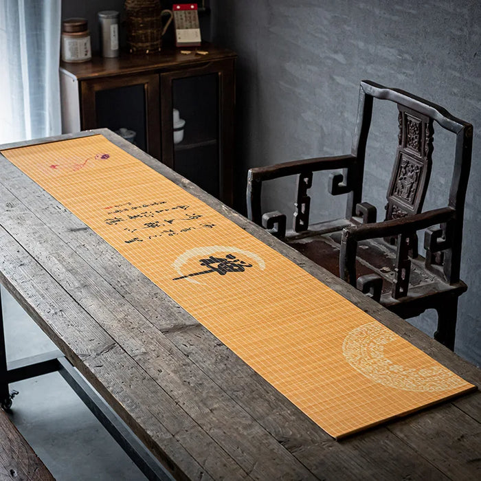tapis table tissage bambou motif floral orange traditionnel adhésif théière tasses bols encens