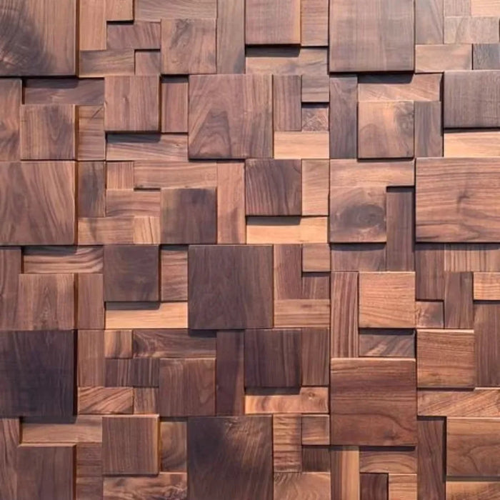 Art mural 3D bois noir naturel sur mur blanc