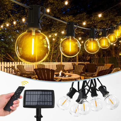 Guirlande solaire extérieure 20m 42 LED illuminant un jardin le soir