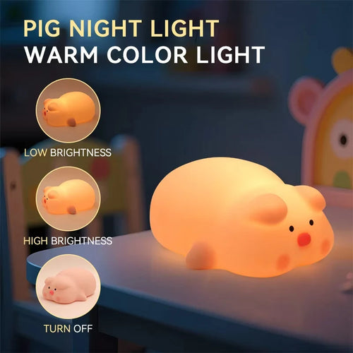 lampe chevet mignon rose cochon cartoon oeil noir nez rose flux lumineux faible tactile