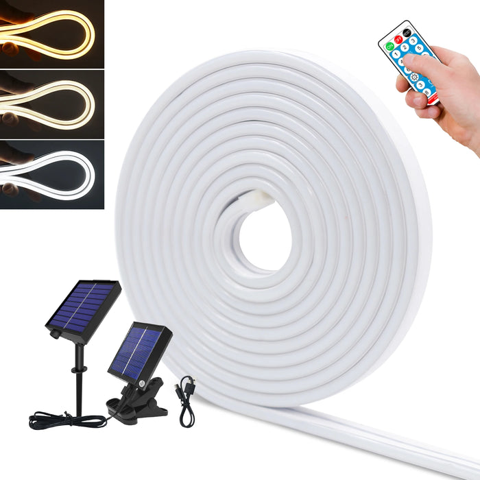 Bande lumineuse solaire LED néon flexible installée sur une terrasse