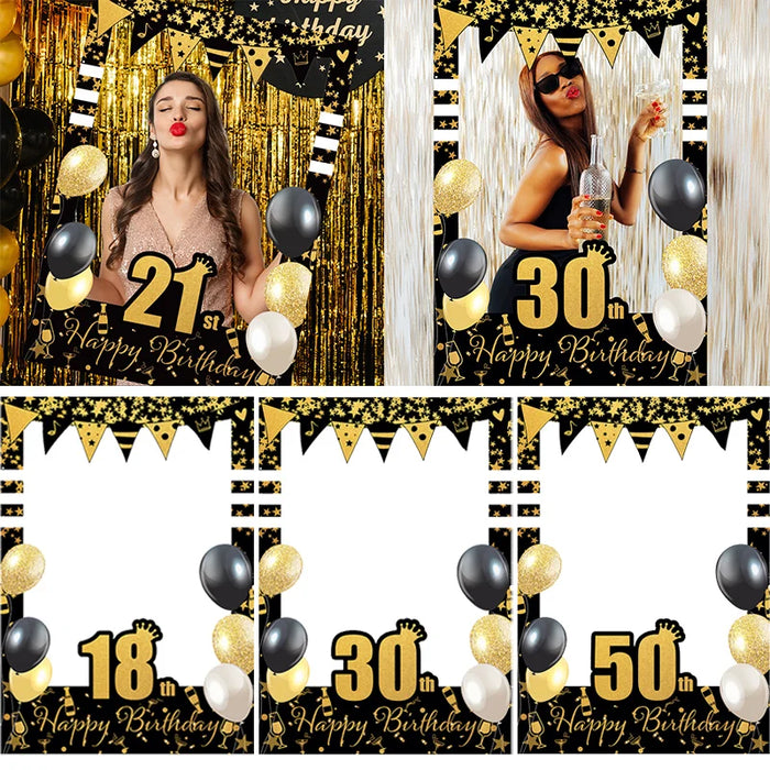 Accessoires photomaton paillettes dorées noires pour anniversaire adulte