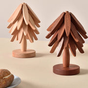 Ensemble de dessous de plat en bois en forme d'arbre, 4 pièces avec support, décoration intérieure moderne