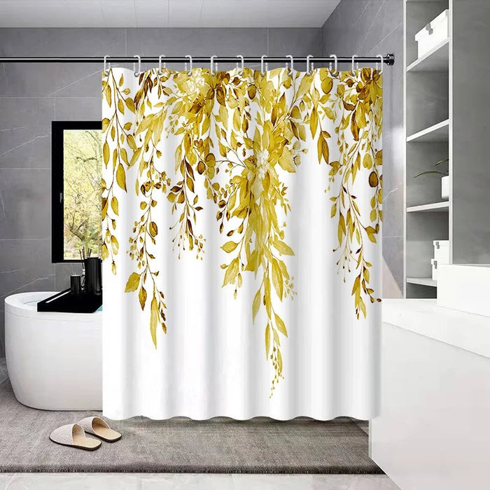rideau douche moderne floral feuilles eucalyptus polyester opaque 180x180cm 180x200cm