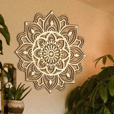 Décoration murale marocaine en métal beige motif mandala