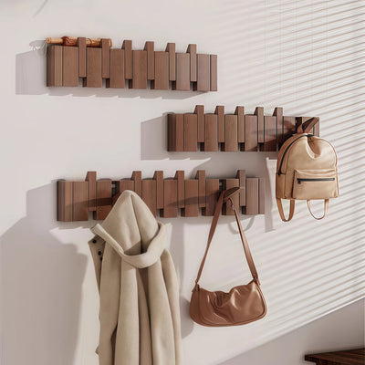 Porte-manteau mural bois design accordéon piano 10 crochets