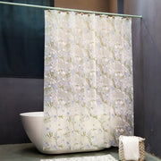 rideau douche semi transparent motifs floraux blanc vert bleu gris métalliques tringle rideau