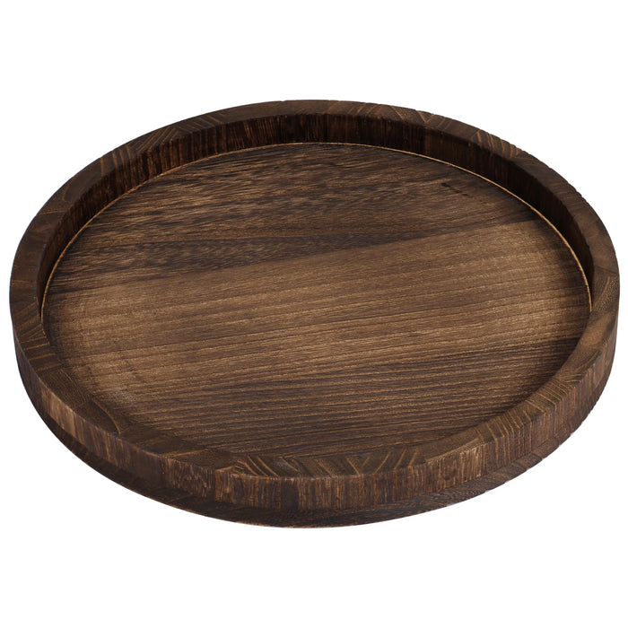 Plateau rond en bois 30 cm design vintage sur table en bois
