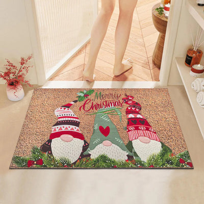 Paillasson Gnome de Noël décoratif brun pour porte d'entrée