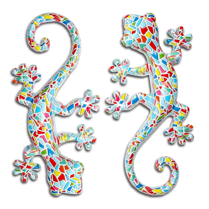 Gecko en résine multicolore décoration murale jardin