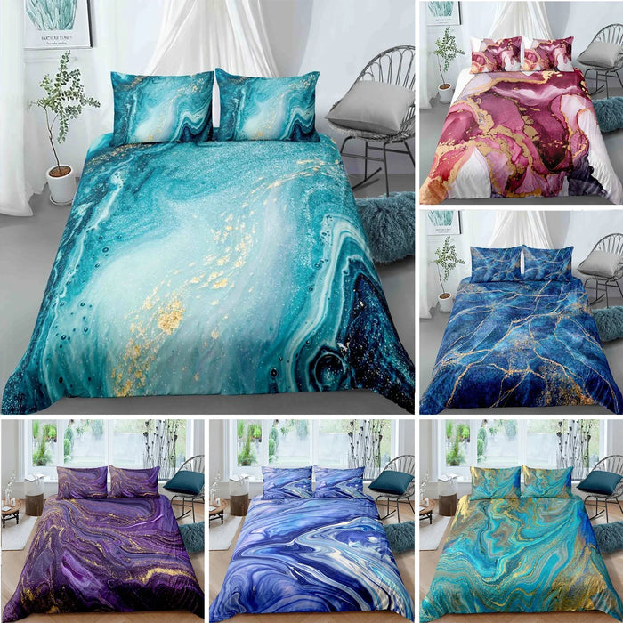 Parure de lit chic marbre menthe et or