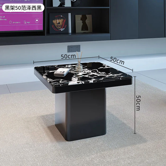table basse carrée salon minimaliste marbre noir blanc tiroir métal solide