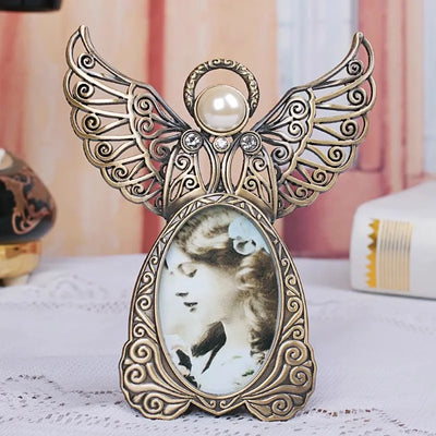 Cadre photo ailes d'ange vintage en métal blanc