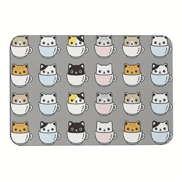 Paillasson chats mignons dans les tasses gris foncé vu de face