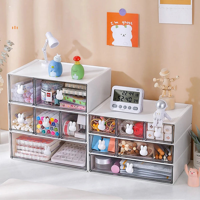 Boîte de rangement bureau lapin multi-grilles transparente en plastique